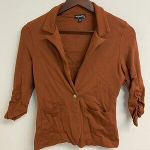 S Womens Suit Jacket Business Casual Coat Ruched Sleeve 3/4 length Burnt Orange
